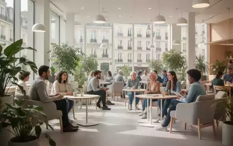 Ein heller, moderner Gemeinschaftsraum mit Menschen in einer entspannten Umgebung, der psychische Gesundheit und soziale Teilhabe symbolisiert. - Foto: über boerse-global.de