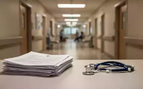 Ein Stethoskop und Dokumente auf einem Schreibtisch in einem modernen Krankenhausflur als Symbol für die Gesundheitspolitik. - Foto: über boerse-global.de