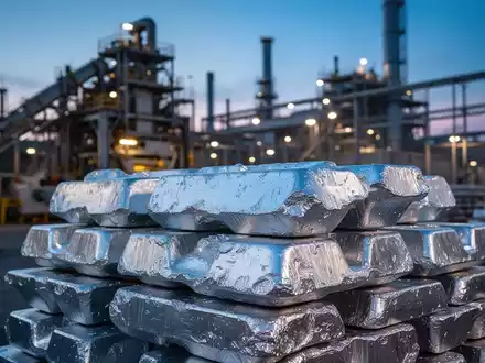 Stapel aus Aluminiumbarren in einer modernen Industriehalle bei Dämmerung. - Foto: über boerse-global.de
