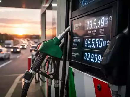 Zapfsäule an einer Tankstelle mit Fokus auf die Preisanzeige vor verschwommenem Hintergrund bei Sonnenuntergang. - Foto: über boerse-global.de