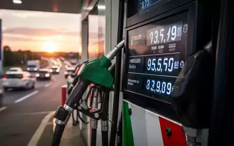 Zapfsäule an einer Tankstelle mit Fokus auf die Preisanzeige vor verschwommenem Hintergrund bei Sonnenuntergang. - Foto: über boerse-global.de
