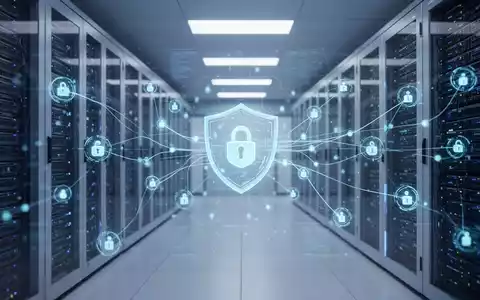 Digitale Darstellung eines sicheren Cloud-Netzwerks mit leuchtenden Datenknoten und Cybersicherheitsschnittstellen in einem Serverraum. - Foto: über boerse-global.de