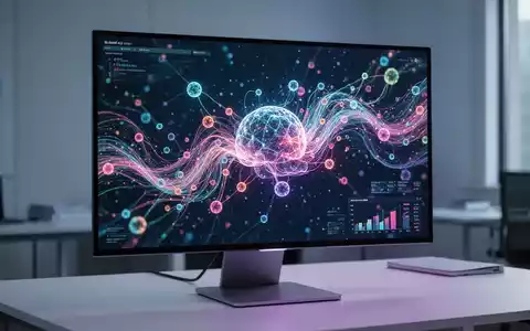 Digitale abstrakte Visualisierung neuronaler Netze und Datenströme auf einem professionellen Computerbildschirm. - Foto: über boerse-global.de