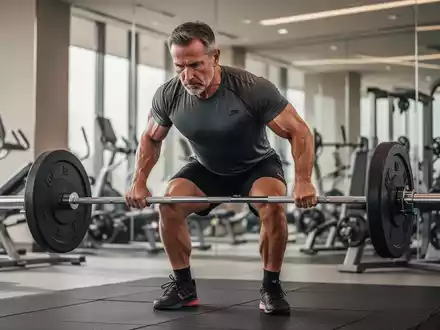 Ein fokussierter Mann über 40 führt in einem modernen Fitnessstudio ein Kreuzheben-Training aus. - Foto: über boerse-global.de