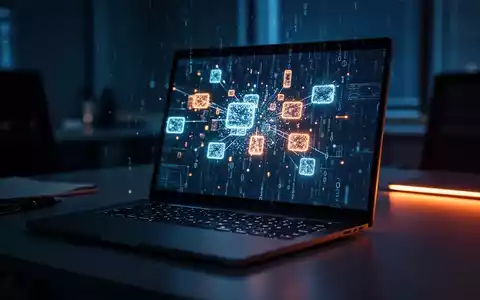 Abstraktes Bild eines Laptops mit leuchtenden digitalen Datenströmen als Symbol für Cyberkriminalität und CEO-Betrug. - Foto: über boerse-global.de