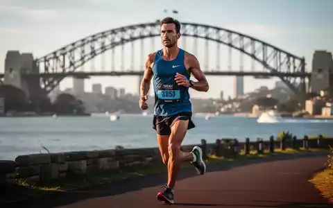 Ein konzentrierter Marathonläufer trainiert auf einer Küstenstrecke in Sydney mit der Harbour Bridge im Hintergrund. - Foto: über boerse-global.de