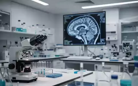 Moderne medizinische Forschungsumgebung mit einem unscharfen Bild einer neurologischen Gehirnaufnahme auf einem Monitor. - Foto: über boerse-global.de