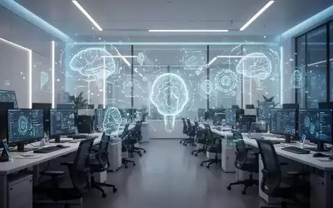 Moderner Büroarbeitsplatz mit abstrakten digitalen Datenvisualisierungen, die KI-Agenten und Büroautomatisierung darstellen. - Foto: über boerse-global.de