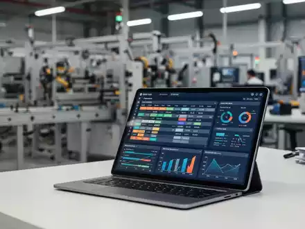 Digitales Tablet mit Produktions- und Zeitplanungsdaten in einer modernen Industrieumgebung. - Foto: über boerse-global.de