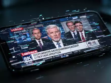 Ein Smartphone-Bildschirm mit einem digitalen Glitch-Effekt, der die Manipulation von Nachrichten durch KI symbolisiert. - Foto: über boerse-global.de