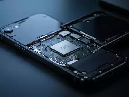 Nahaufnahme der internen Prozessorschaltung eines High-End-Smartphones auf dunkler Arbeitsfläche. - Foto: über boerse-global.de