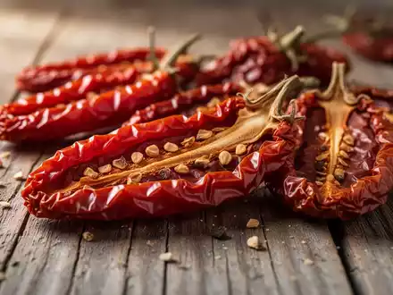 Nahaufnahme von sonnengetrockneten Tomaten auf einem rustikalen Holztisch bei natürlichem Licht. - Foto: über boerse-global.de