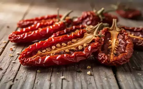 Nahaufnahme von sonnengetrockneten Tomaten auf einem rustikalen Holztisch bei natürlichem Licht. - Foto: über boerse-global.de
