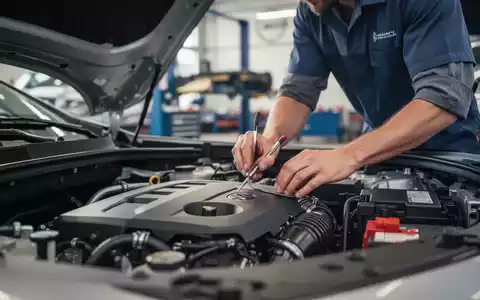 Mechaniker bei der professionellen Sicherheitsinspektion eines modernen Automotors in einer sauberen Werkstatt. - Foto: über boerse-global.de