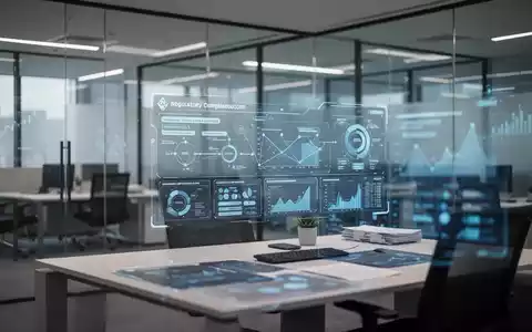 Moderner Finanzarbeitsplatz mit digitaler Oberfläche, die komplexe Datenvisualisierung und Compliance-Workflows zeigt. - Foto: über boerse-global.de