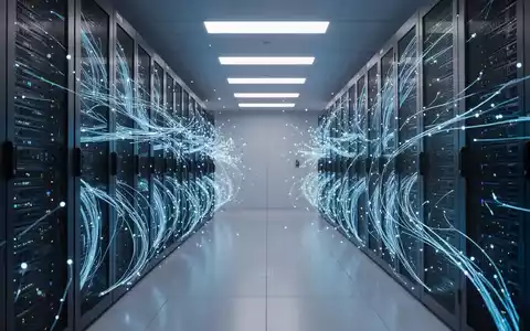 Moderne Serverinfrastruktur mit blau leuchtenden Glasfaserkabeln als Symbol für die KI-Kooperation von Samsung und Anthropic. - Foto: über boerse-global.de
