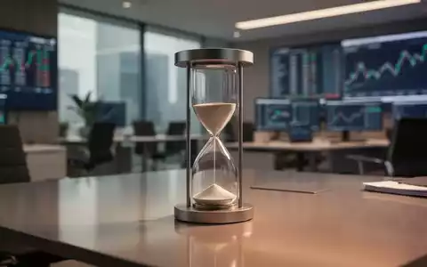 Eine moderne Sanduhr auf einem Büroschreibtisch als Symbol für die Kopplung des Renteneintrittsalters an die Lebenszeit. - Foto: über boerse-global.de