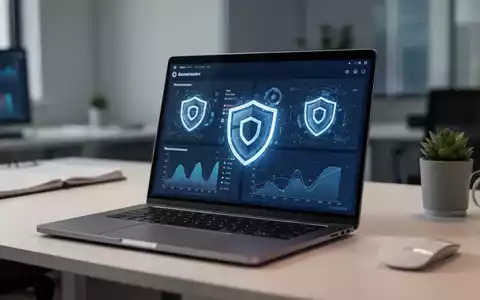Laptop-Bildschirm mit Cybersicherheits-Datenanalyse und digitalen Schutzsymbolen in modernem Büro. - Foto: über boerse-global.de