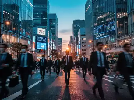 Finanzviertel in Tokio bei Dämmerung mit unscharfen Passanten als Symbol für den Börsenhandel. - Foto: über boerse-global.de
