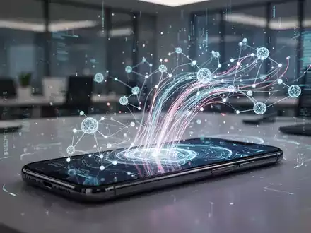 Modernes Smartphone mit abstrakten digitalen Datenströmen und neuronalen Netzgrafiken, die Softwareentwicklung darstellen. - Foto: über boerse-global.de