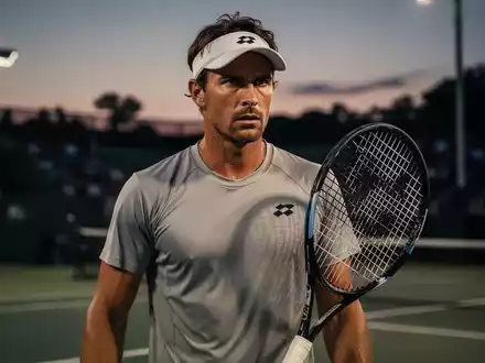 Ein fokussierter Tennisspieler auf einem Sportplatz während der Dämmerung, der Konzentration und mentale Stärke ausstrahlt. - Foto: über boerse-global.de
