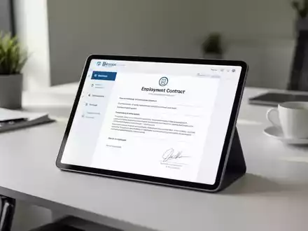 Digitales Tablet mit Arbeitsvertrag auf einem modernen Schreibtisch als Symbol für digitale HR-Prozesse. - Foto: über boerse-global.de