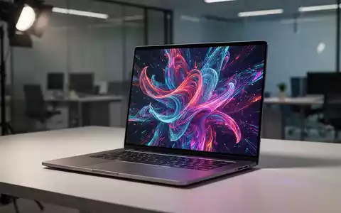Schlankes, modernes Laptop mit lebendigem OLED-Bildschirm auf einem minimalistischen Schreibtisch. - Foto: über boerse-global.de
