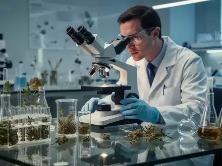 Ein Wissenschaftler untersucht pflanzliche Wirkstoffe unter einem modernen Labor-Mikroskop zur Nanotechnologie-Forschung. - Foto: über boerse-global.de