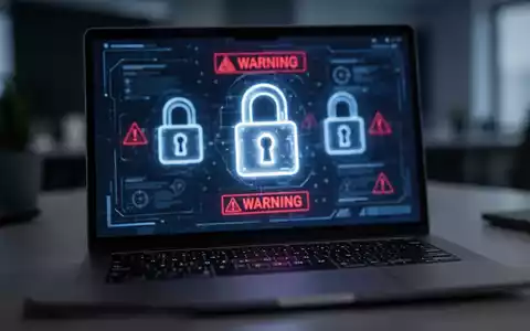 Laptop-Bildschirm mit digitalen Cybersicherheits-Warnsymbolen und Sicherheitssoftware-Oberfläche in einem schwach beleuchteten Büro. - Foto: über boerse-global.de