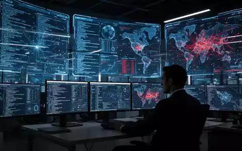 Cyber-Sicherheitsanalyst in einem modernen Kontrollzentrum mit digitalen Datenvisualisierungen und Warnsignalen. - Foto: über boerse-global.de