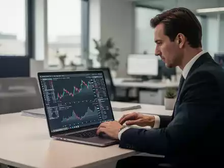 Ein professioneller Arbeitsplatz in einem modernen Büro mit Blick auf digitale Finanzdiagramme auf einem Laptop. - Foto: über boerse-global.de