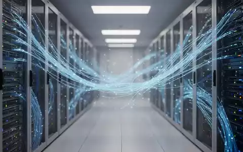 Hightech-Serverraum mit leuchtenden Glasfaserkabeln, die ein offenes KI-Ökosystem darstellen. - Foto: über boerse-global.de