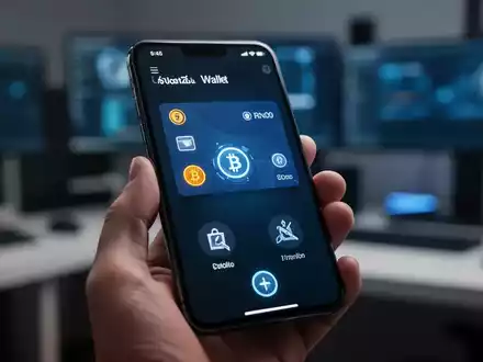 Ein modernes Smartphone zeigt eine digitale Wallet-Oberfläche mit Kryptowährungs-Symbolen in einer professionellen Büroumgebung. - Foto: über boerse-global.de