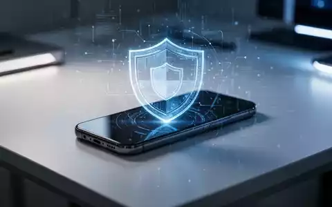 Modernes Smartphone auf einem Schreibtisch mit dezentem digitalem Sicherheitsschild-Overlay, das Android-Mobilgeräteschutz darstellt. - Foto: über boerse-global.de