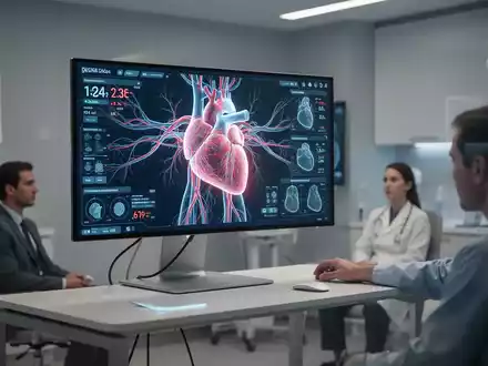 Digitale Visualisierung von Herz- und Gefäßstrukturen auf einem medizinischen Monitor in einer modernen Praxis. - Foto: über boerse-global.de