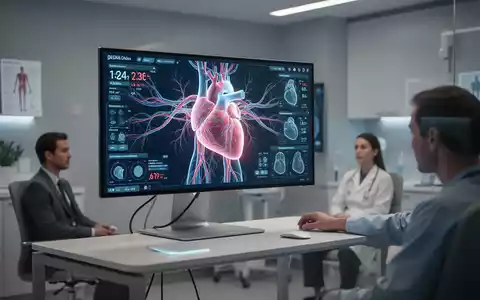 Digitale Visualisierung von Herz- und Gefäßstrukturen auf einem medizinischen Monitor in einer modernen Praxis. - Foto: über boerse-global.de