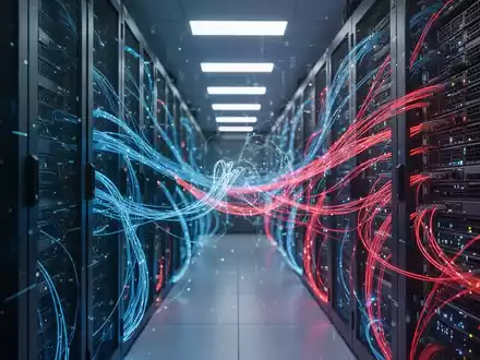 Leuchtende Glasfaserkabel in einem High-Tech-Serverraum, die digitale Infrastruktur und geopolitische Spannungen darstellen. - Foto: über boerse-global.de