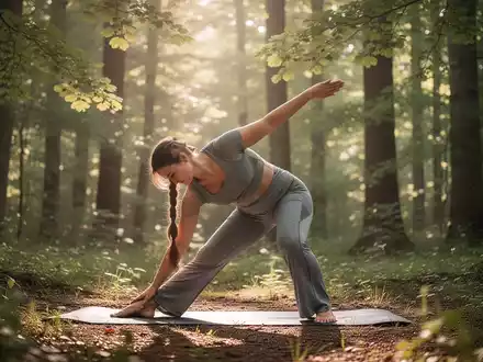Eine Person praktiziert Yoga im sommerlichen Wald zur Förderung der mentalen Gesundheit und Entspannung. - Foto: über boerse-global.de