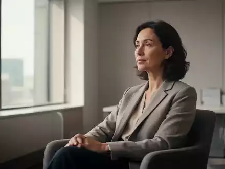 Eine ruhige Person in einer minimalistischen Büroumgebung, die einen Moment der Selbstreflexion und mentalen Klarheit zeigt. - Foto: über boerse-global.de