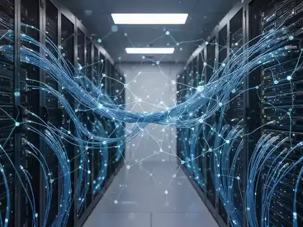 Abstraktes digitales Netzwerk in einem Serverraum, das IT-Sicherheit und Künstliche Intelligenz symbolisiert. - Foto: über boerse-global.de