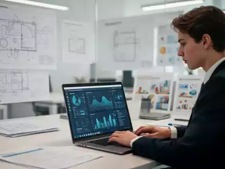 Ein junger Mensch arbeitet konzentriert an einem Laptop in einer modernen Büroumgebung, umgeben von Unterlagen. - Foto: über boerse-global.de
