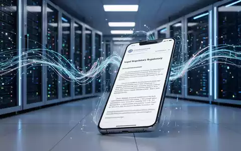 Ein Smartphone mit digitalen Rechtsdokumenten vor einem unscharfen Hintergrund aus Servern und Datenströmen. - Foto: über boerse-global.de
