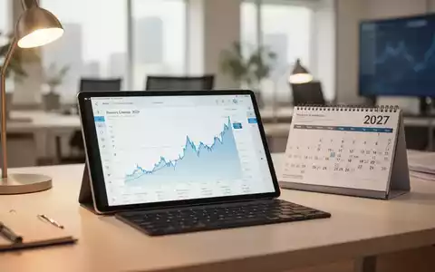 Ein moderner Schreibtisch mit einem Tablet, das Finanzdiagramme anzeigt, als Symbol für die Altersvorsorgeplanung. - Foto: über boerse-global.de