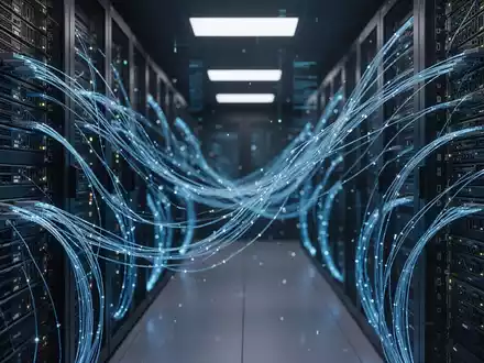 Nahaufnahme von leuchtenden Serverracks und Glasfaserkabeln, die digitale Infrastruktur und Cybersicherheit darstellen. - Foto: über boerse-global.de