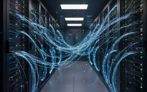 Nahaufnahme von leuchtenden Serverracks und Glasfaserkabeln, die digitale Infrastruktur und Cybersicherheit darstellen. - Foto: über boerse-global.de