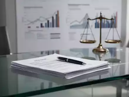 Ein moderner Schreibtisch mit Dokumenten und einer Waage als Symbol für Gerechtigkeit und Lohntransparenz. - Foto: über boerse-global.de