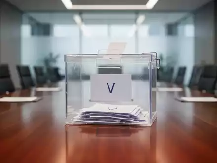 Eine gläserne Wahlurne auf einem modernen Konferenztisch in einer professionellen Büroumgebung. - Foto: über boerse-global.de