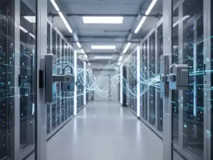 Moderner, hochgesicherter Serverraum einer kritischen Infrastruktur mit blauer Akzentbeleuchtung. - Foto: über boerse-global.de
