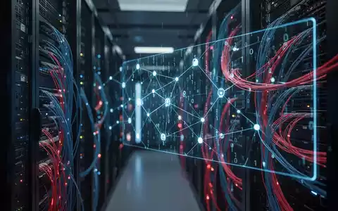 Abstrakte digitale Darstellung von Cyber-Sicherheit mit glühenden Netzwerkknoten und binärem Code in einem Serverraum. - Foto: über boerse-global.de