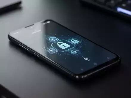 Ein modernes Android-Smartphone mit einer minimalistischen Sicherheits-App auf dem Display in einer professionellen Büroumgebung. - Foto: über boerse-global.de